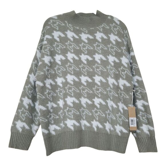 Debut Womens L New Houndstooth Pullover Sweater- Sage Green White - Picture 2 of 9
